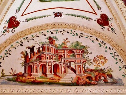 Lunetta del soffitto sala delle grottesche, Castello della Manta, Manta, provincia di Cuneo, Italia