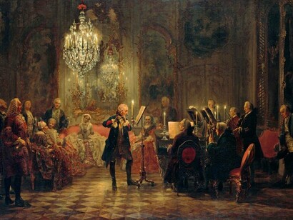 Adolph Menzel, Flötenkonzert Friedrichs des Großen in Sanssouci (1850–1852)