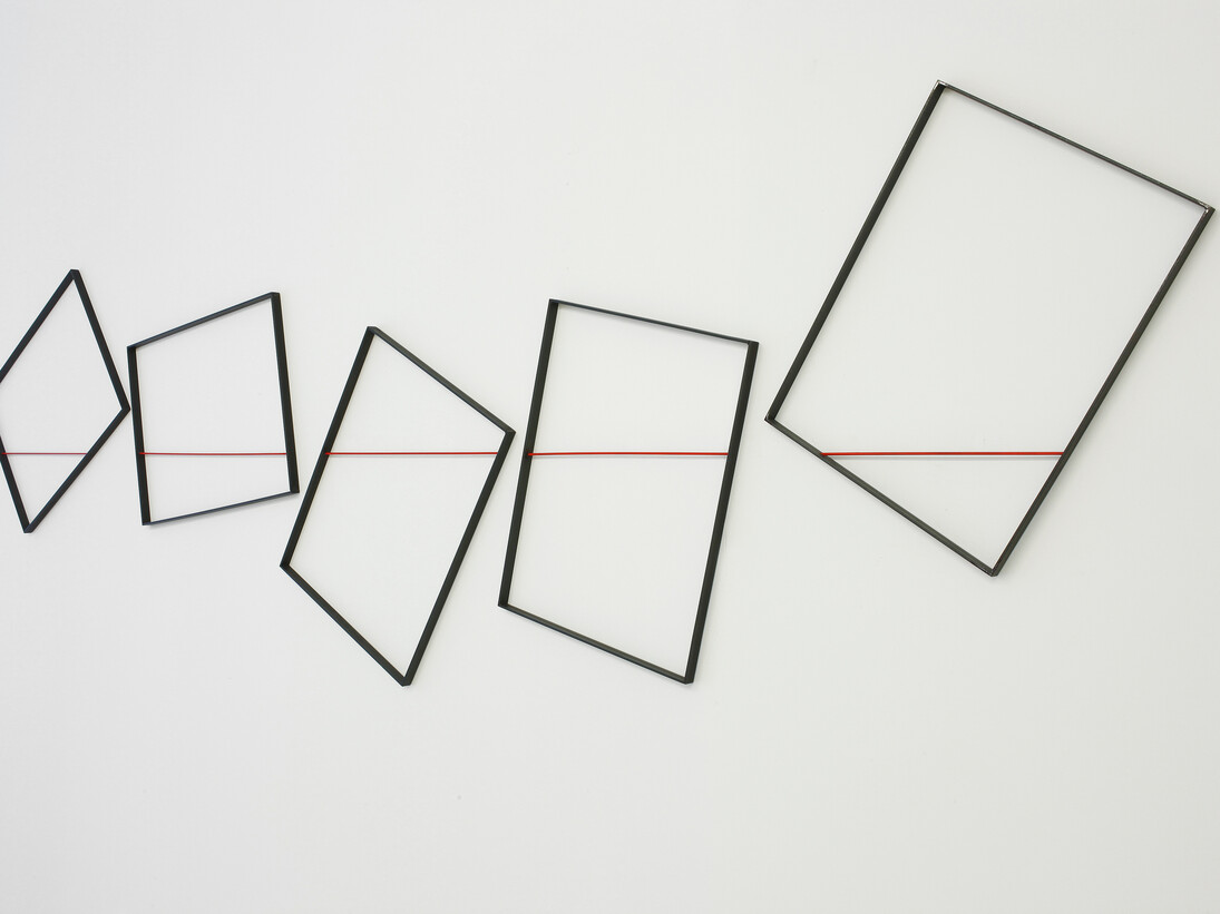 Grazia Varisco, Quadri Comunicanti IN, 2008, iron, aluminium, 4 elements, 64 x 49 cm each, Grazia Varisco. Filo rosso 1960/2015, installation view, Cortesi Gallery, Lugano, photo by Bruno Bani, courtesy Cortesi Gallery, Grazia Varisco