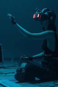Woman conducting task in virtual reality