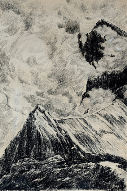 Eugenio Fasana - Nuvole e creste, carboncino su carta. Eredi Fasana-Zuccala. Foto Franco Ricci