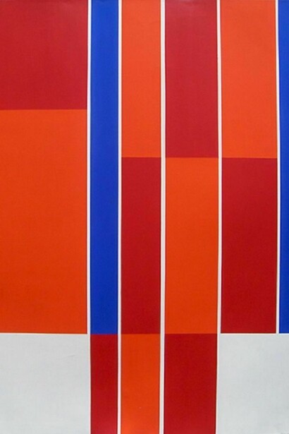 Ilya Bolotowsky, Red, Blue, White Rectangles, 1973, acrylic on canvas, 60" x 48"