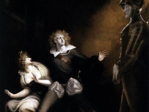 Gertrude, Hamlet y el fantasma del padre de Hamlet (1785), Füssli