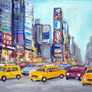 Josephine Chisholm, Time Square Taxis, acrylic on canvas, 51 x 76 cm