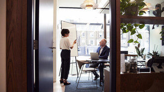 Sharing ideas and goals, a woman demonstrates the synergy between trusted allies in the professional world