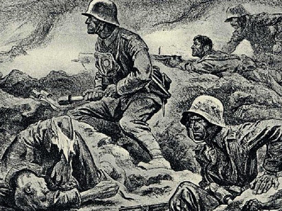 One of the six Nationalist/Nazi Propagada postcards issued by Köhler Druck in Germany under the title Frontbilder 1918