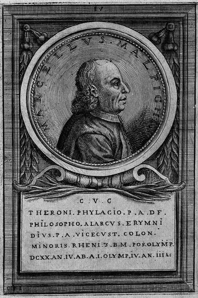 Grabado con la efigie de Marcello Malpighi