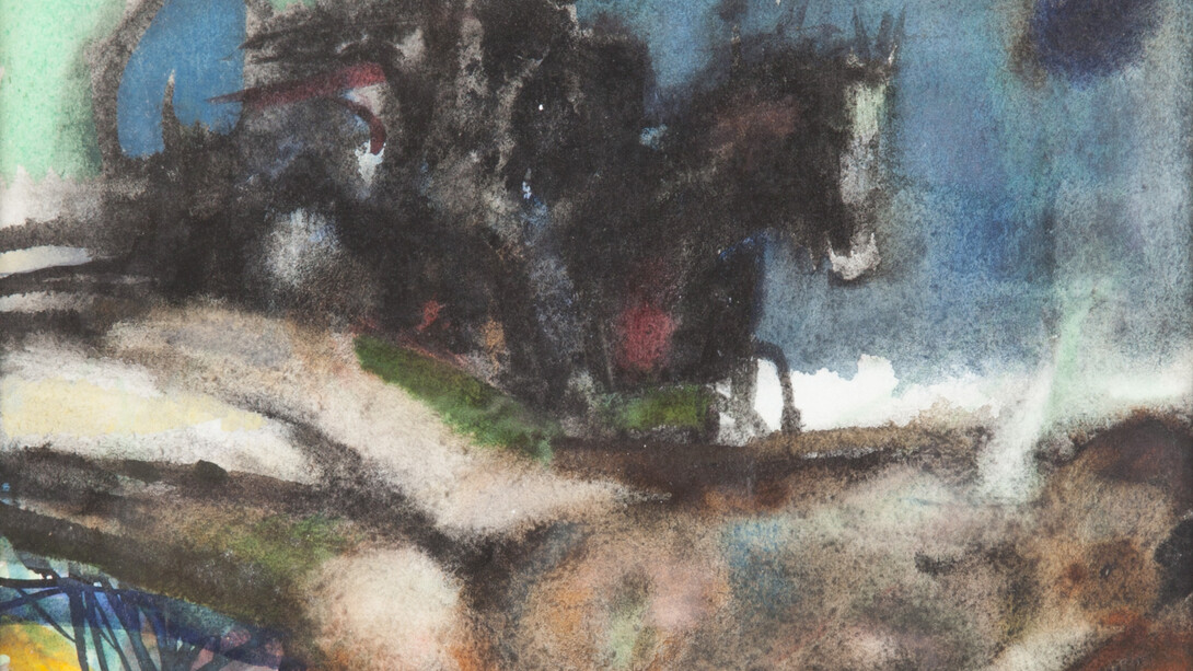 Robin Philipson, Nude and Ethiopian III, ink & watercolour, 17 x 17.5 cm