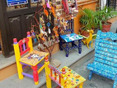 Handcrafted chairs in the market at Tepoztlan, Mexico
