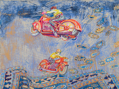 David Schorr, Flying Motorcycles I, 2013. (c) David Schorr; Courtesy of the artist and Ryan Lee, New York.
