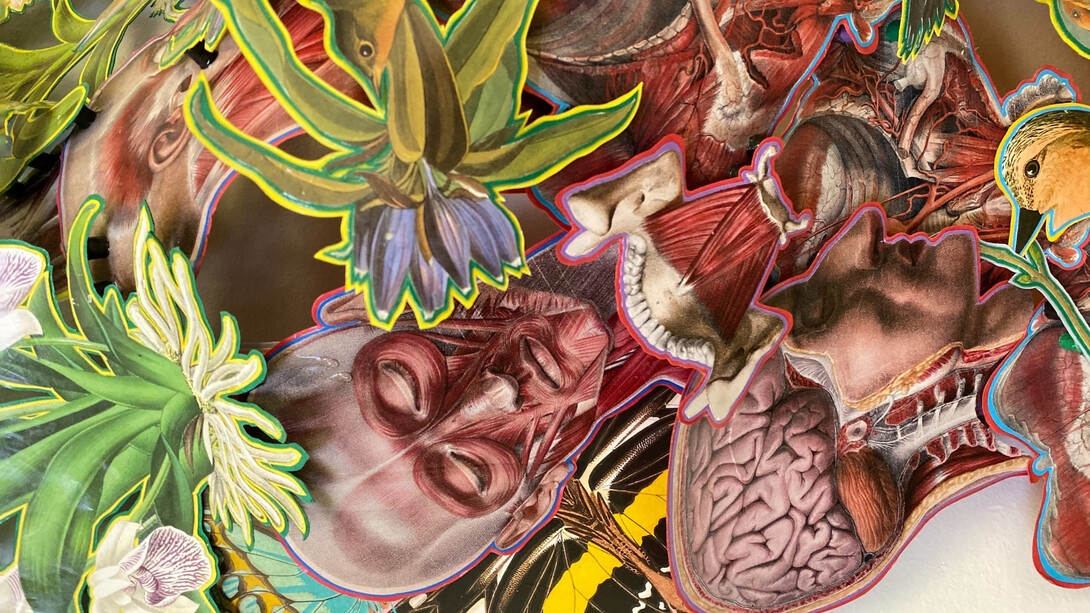 Patrick Turk, From the Anthropocosmos Series, 2020, hand-cut paper collage, acrylic