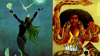 Yemanjá e Mami Wata. Mami Wata è una figura affascinante e complessa, venerata in molte culture africane e nella diaspora africana. Il nome "Mami Wata" deriva dalle parole africane per "Madre dell'Acqua" ("Mami" che significa madre e "Wata" che significa acqua). È un termine generico usato in varie culture africane per riferirsi a spiriti o divinità dell'acqua