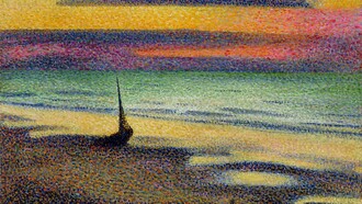 Georges Lemmen (1865-1916), Plage à Heist [Praia em Heist], 1891 - óleo sobre madeira, 37,5 x 46 cm. Paris, Musée d'Orsay (© RMN-Grand Palais (musée d'Orsay) / Gérard Blot)