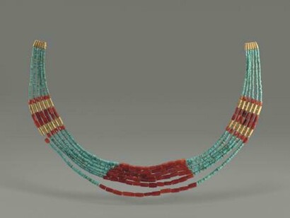 Head Ornament, Warring States period (475–221 B.C.). Gold, turquoise, and carnelian, Diam. ⅛–¼ in. (0.3–0.6 cm). Excavated in 2008–9, tomb no. 16, Majiayuan, Zhangjiachuan, Gansu Province. Photo: Courtesy Gansu Provincial Institute of Cultural Relics and Archaeology, Lanzhou