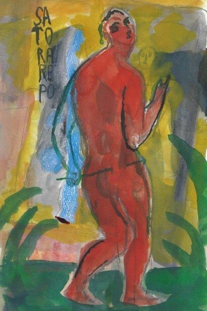 Sandro Chia, Sator Arepo, 2014, watercolour, 27 x 18 cm