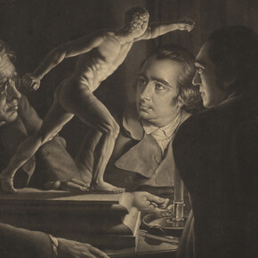 William Pether, Tres hombres admirando el Gladiador a la luz de una candela, 1769. Courtesy of Museo Nacional del Prado
