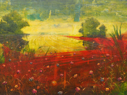 "Lake with red mud," Acrylic and oil on canvas, 63 x 81 (160 x 206cm)