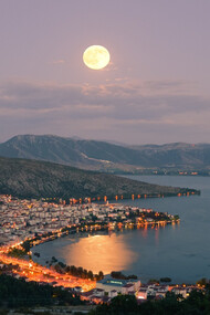 Full moon over Lake Kastoria, Greece
