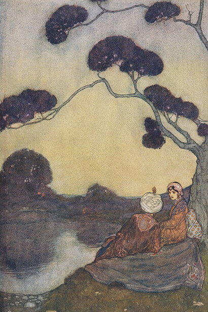 Illustration by Edmund Dulac from Stories from the Arabian Nights, published by Hodder & Stoughton in 1907