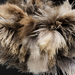 William Forsythe, Towards the Diagnostic Gaze, (Paris) (detail), 2017, Readymade feather duster, engraved stone shelf from stone locally sourced for exhibition, 2 × 31 1/2 × 17 11/16 inches (5 × 80 × 45 cm) © William Forsythe