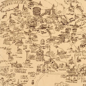 J. Spithöver (cromo-lit.), F. Fazzone (dis.) da Alessandro Strozzi (? - Venezia 1534) Pianta di Roma nel XV secolo, 1879 - cromolitografia, mm 289 x 342 - Roma, Museo di Roma, Gabinetto delle Stampe