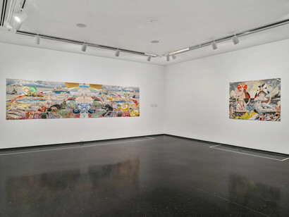 Andrea Carlson, Shimmer on horizons, vista de exhibición. Cortesía de MCA Chicago