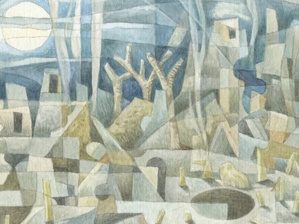 Khan Younis Vegetable Garden at Full Moon, watercolour, 16 × 12 centimetres, Mark Weighton, 2026