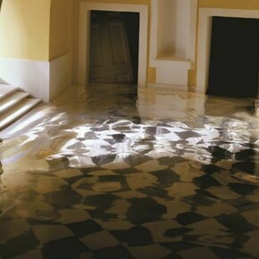 James Casebere, Yellow Hallway #2, 2001, Framed cibachrome print mounted to Dibond, Image: 46 1/2 x 58 inches (118.1 x 147.3 cm), Framed: 49 1/2 x 61 inches (125.7 x 154.9 cm) ©James Casebere, Courtesy Sean Kelly, New York