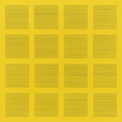 Susan Schwalb Polyphony 10 2013 Silver Gold Copperpoint and blue gesso on paper on panel 16 x 16 inches