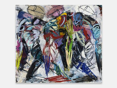 Xavier Baxter, Three Amigos, 2024, oil on canvas,
99 x 110 inches, 251 x 279 cm. Courtesy of the artist and The Hole