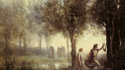 Orfeo y Eurídice pintados por Corot en 1861. En Fidelio también uno de los amantes decide rescatar a su pareja de una cárcel que es como el mismo infierno, si bien hay dos grandes diferencias: es la mujer (Leonora) quien lo hace y la aventura tiene final feliz, al contrario que en el mito griego