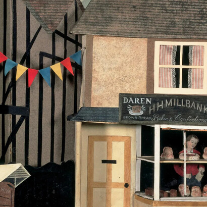 Detalle del collage de papel y cartulina en un marco de caja “Daren, panadería”,  Tirzah Garwood 1945-46