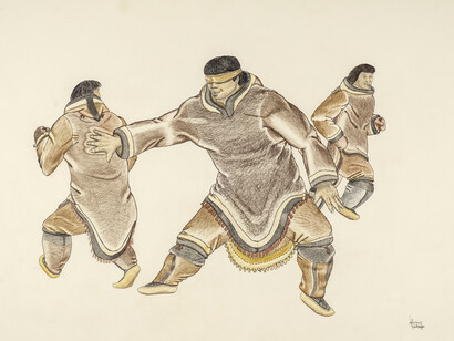 Johnny Pootoogook, Blind fold game, c. 1998. Courtesy of Feheley Fine Arts