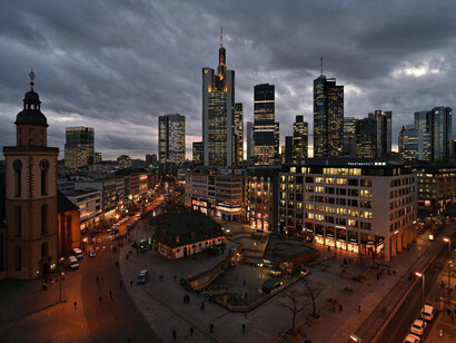 Vista aérea de la ciudad de Fráncfort, Alemania