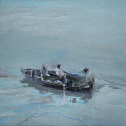 Alex Kanevsky, Three men in boat (detail), 2024. Courtesy of Dolby Chadwick Gallery
