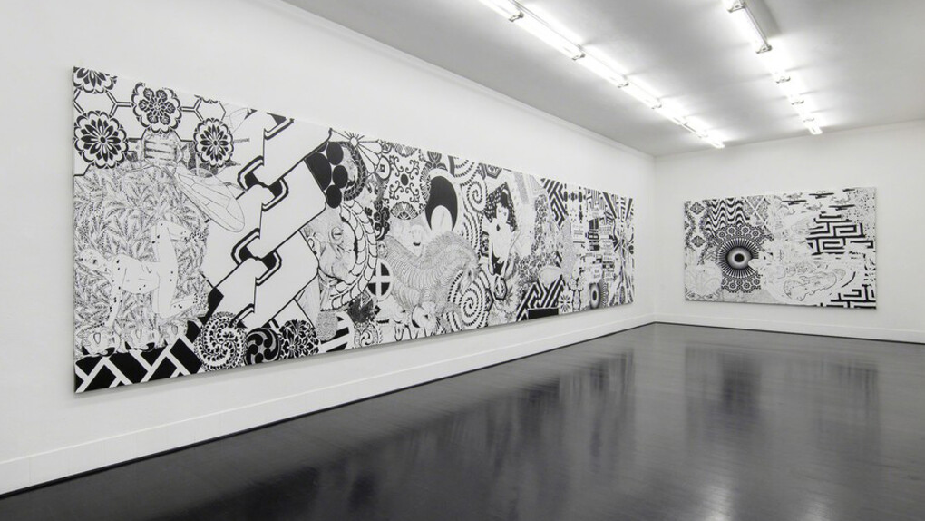 Three Large Black And White Paintings. Courtesy of Galleria Pack
