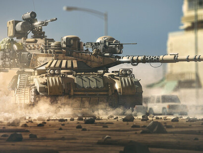 The tank rolled across the battlefield, showcasing the might of modern warfare and the military's firepower