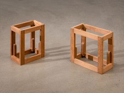 Alex Hay, Wood furniture, objects, exhibition view. Courtesy of Peter Freeman, Inc. Gallery