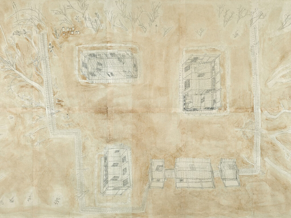Lee Youngbin, Hanok, 2013, Korean Ink and pencil on Korean Paper, 180 x 300 cm 