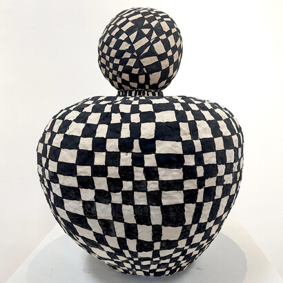 Brittany Mojo, Racer, 2022, stoneware, underglaze, 20x19x19 inches. Courtesy of the artist and Craig Krull Gallery
