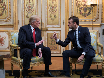 On November 10, 2018, President Donald Trump and French President Emmanuel Macron held a bilateral meeting at the Élysée Palace in Paris