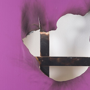 Kasper Sonne, Untitled, 2014, Industrial paint, fire and water, 100 x 75 cm, Courtesy of the artist 