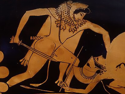 Hercules fighting Kyknos, Toledo 1961.25, Attic red figure kylix, ca. 520-510 B.C., photograph by Maria Daniels, courtesy of the Toledo Museum of Art