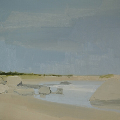 Sara MacCulloch, Beach and Rocks, 2014, Oil on canvas, 16 x 16 in.