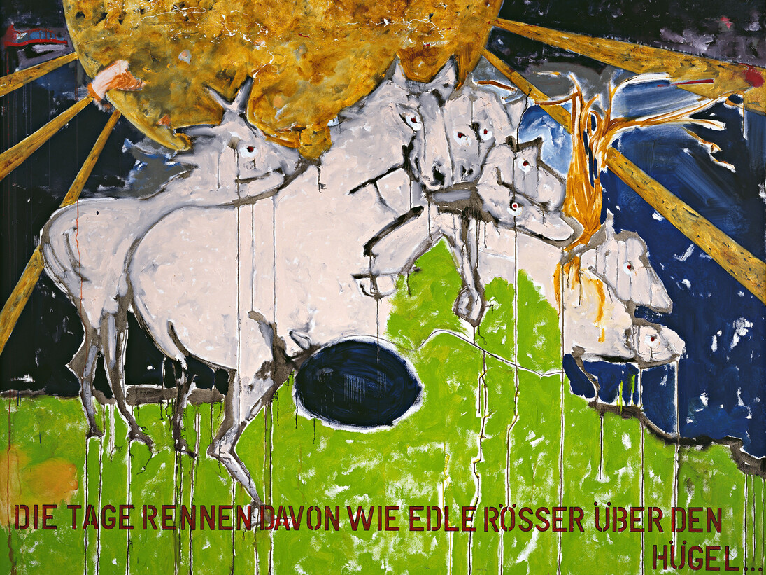 Werner Büttner, Die Tage rennen davon... (The days are running away...), 2011. Oil on canvas, 190 x 240 cm