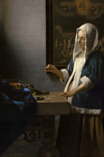 Johannes Vermeer, Pesatrice di perle, 1664 circa, olio su tela, 40,3x35,6 cm, National Gallery of Art, Washington