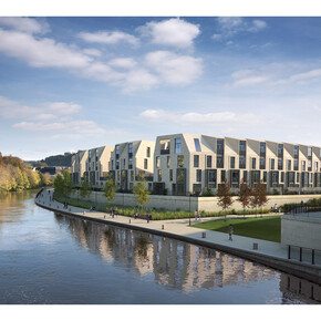 Alison Brooks, Western Riverside housing, Phase 3, currently on site, about 75% complete, Bath Riverside, a Crest Nicholson scheme due for completion in 2015. Architects: Alison Brooks Architects. Visualization © Alison Brooks Architects
