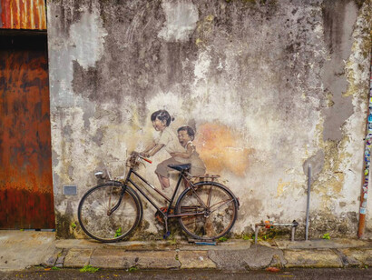 Mural paintings and street art in Penang, Malaysia, showcase the city's vibrant cultural expression