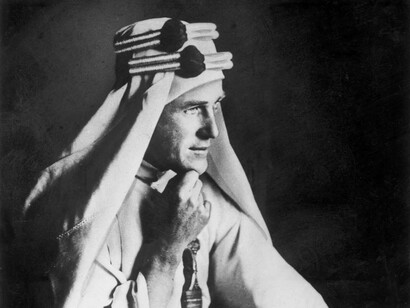 Thomas Edward Lawrence posing in Arabian garb was instrumental during the time of the Arab Revolt from 1916 to 1918