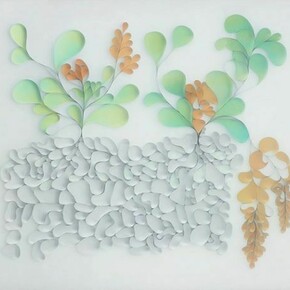 Hunt Rettig, Accrued Accompaniment, 2013, Polyester Film, Synthetic Rubber and Acrylics, 70 x 90 Inches